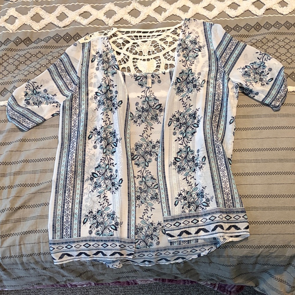 Vanity Blue and White Floral Blouse